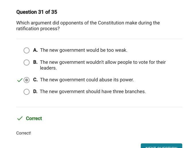 Which argument did opponents of the Constitution make during the ratification process-example-1