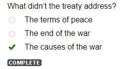 What didn’t the treaty address? The terms of peace The end of the war The causes of-example-1