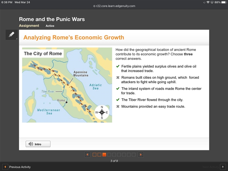 How did the geographical location of ancient Rome contribute to its economic growth-example-1