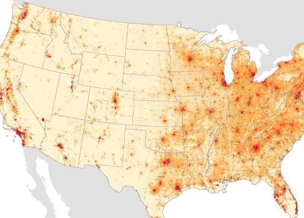 What does this map tell us about the population distribution in the United States-example-1