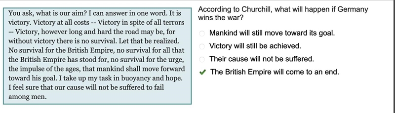 You ask, what is our aim? I can answer in one word. It is victory. Victory at all-example-1