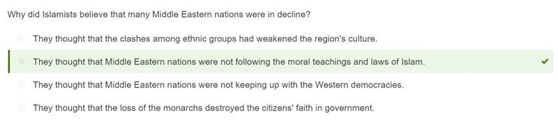 Why did Islamists believe that many Middle Eastern nations were in decline? They thought-example-1