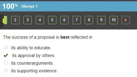 The success of a proposal is best reflected in-example-1