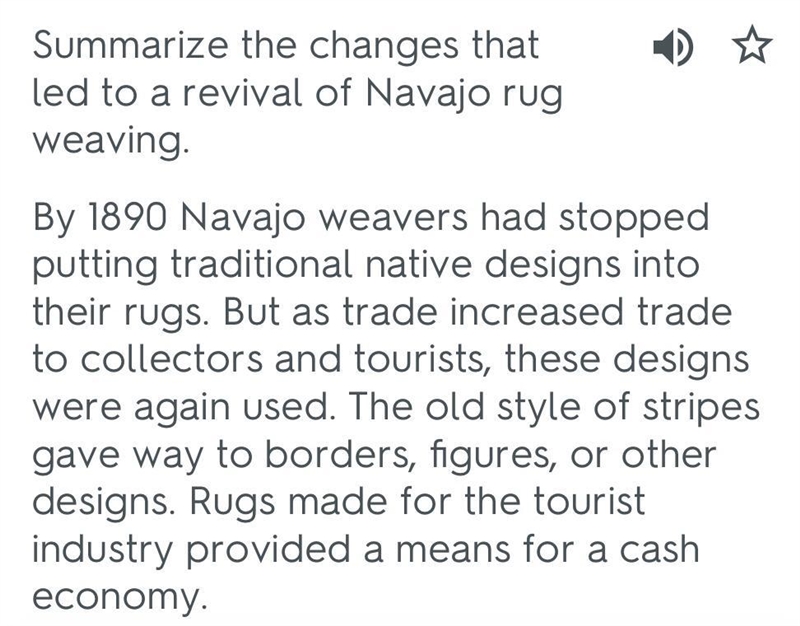 Summarize the changes that led to a revival of Navajo rug weaving.​-example-1