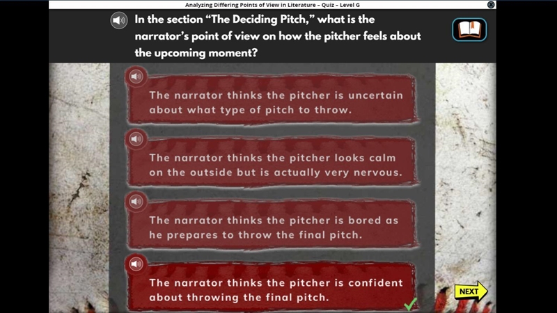 In the section “ The deciding Pitch,” What Is narrators point of view on how the pitcher-example-1