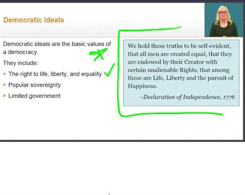 Which beliefs are democratic ideals? Check all that apply. the right to liberty popular-example-1