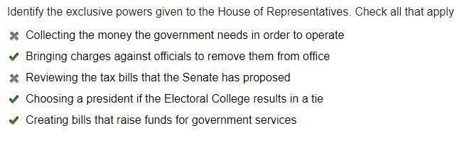 Identify the exclusive powers given to the House of Representatives.-example-1