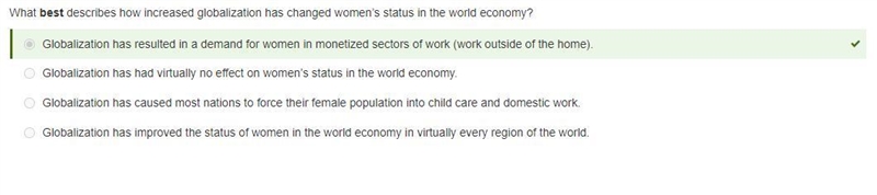 What best describes how increased globalization has changed women's status in the-example-1