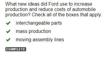 What new ideas did Ford use to increase production and reduce costs of automobile-example-1