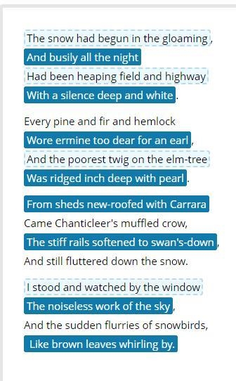 In this excerpt from "The First Snowfall" by James Russell Lowell, which-example-1