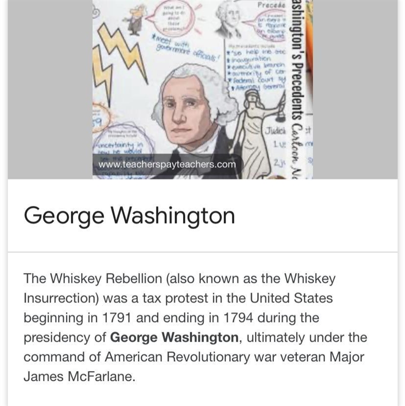 The Whiskey Rebellion occurred during the tenure of what president? A) John Adams-example-1