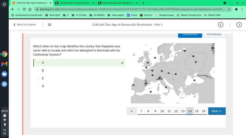 Use the map to choose the correct answer to the question. Which letter identifies-example-1