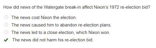 How did news of the Watergate break-in affect Nixon’s 1972 re-election bid? The news-example-1