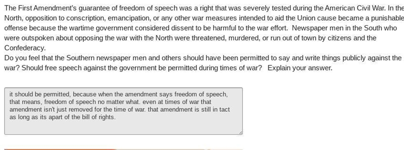 The First Amendment’s guarantee of freedom of speech was a right that was severely-example-1