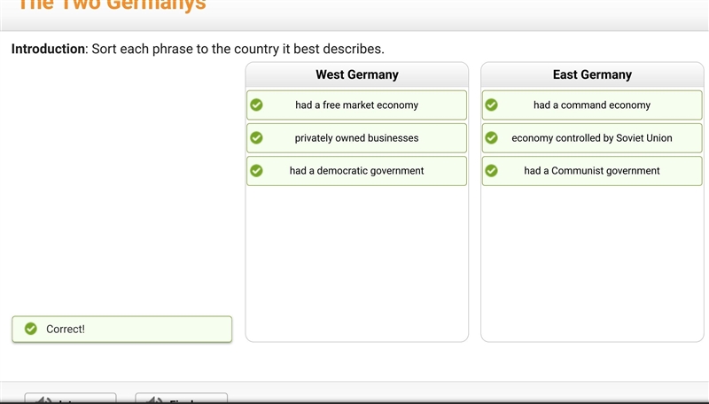 Sort each phrase to the country it best describes. West Germany and East Germany. 1) Had-example-1