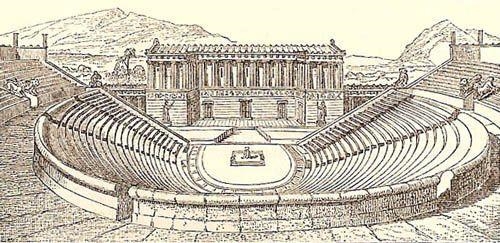 Describe the Greek theaters where the plays took place.-example-1