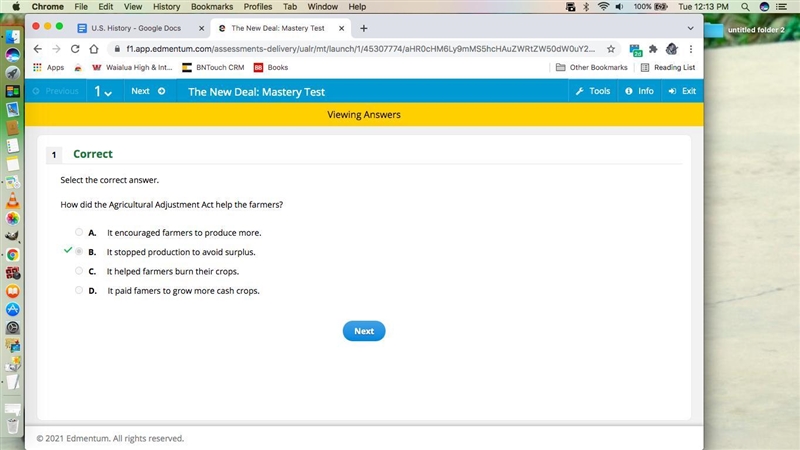 Select the correct answer. How did the Agricultural Adjustment Act help the farmers-example-1