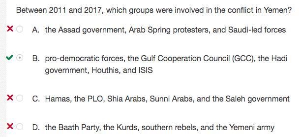 Between 2011 and 2017, which groups were involved in the conflict in Yemen? A. the-example-1