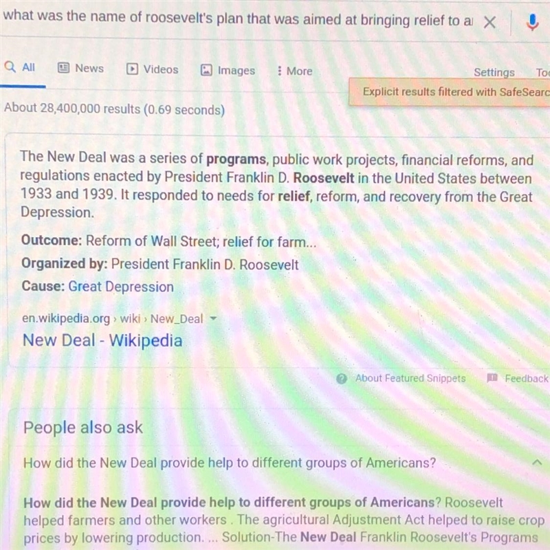 3. What was the name of Roosevelt's plan that was aimed at bringing relief to Americans-example-1