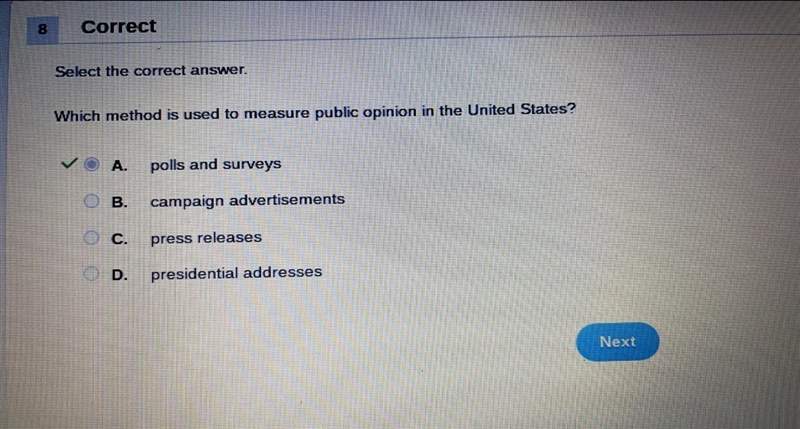 Which method is used to measure public opinion in the United States?-example-1