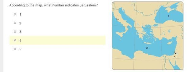 According to the map, what number indicates Jerusalem? 1 2 3 4 5-example-1