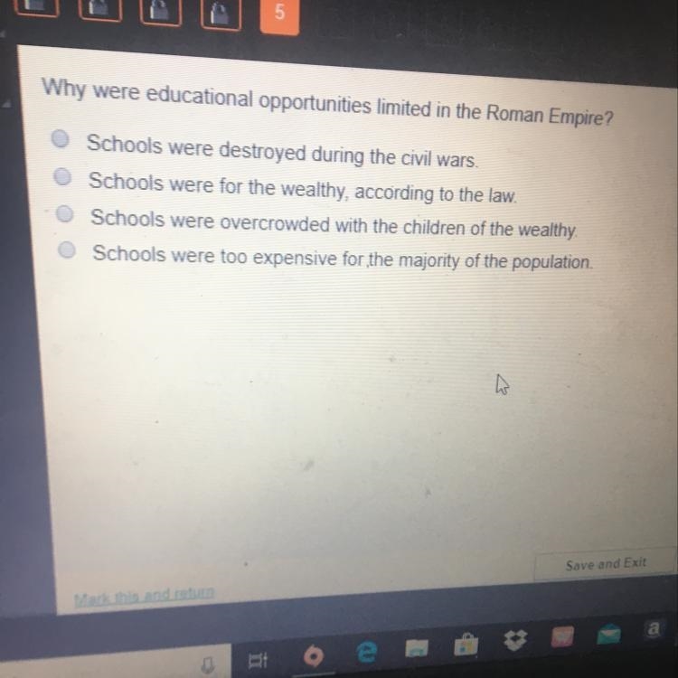 ANSWER ASAP PLZ! why were educational opportunities Limited in the Roman empire?-example-1