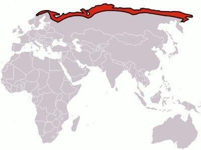 The red area on this map represents what climate area? A) alpine B) polar C) tropical-example-1