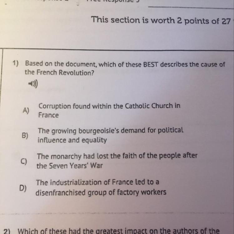 Which best describes the cause of the French Revolution?-example-1