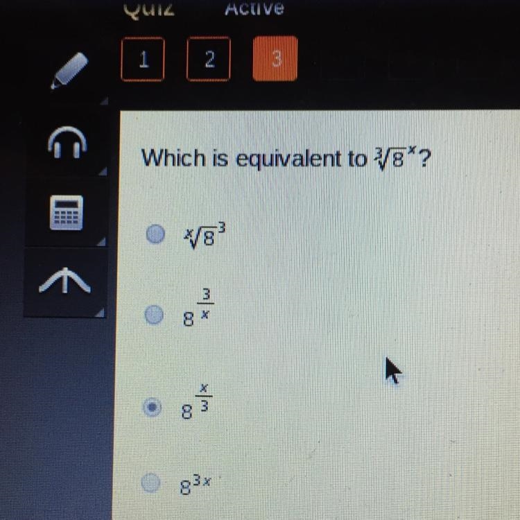 HELP RN PLEASE. Which is equivalent to rootindex3 startroot 8 endroot superscript-example-1