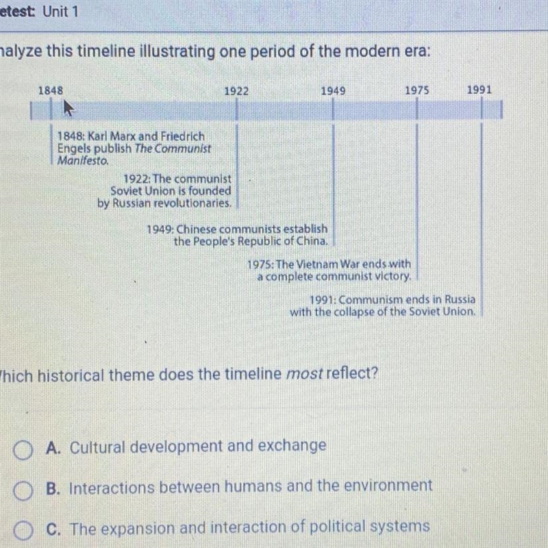 Which historical theme does the timeline most reflect? O A. Cultural development and-example-1