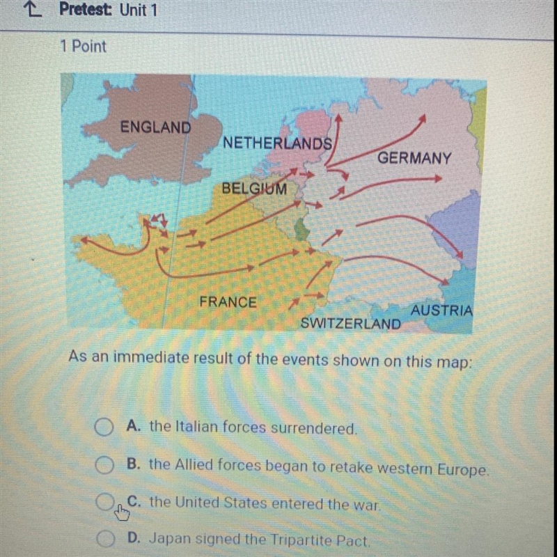 As an immediate result of the events shown on this map: A. the Italian forces surrendered-example-1