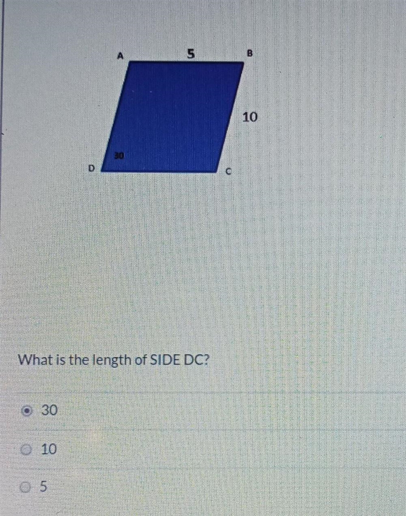 What is the length of side dc •30 •10 •5 need the work as well ​-example-1