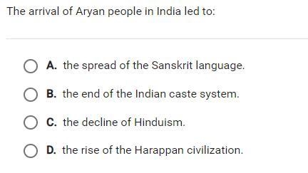 The arrival of Aryan people in India led to:-example-1