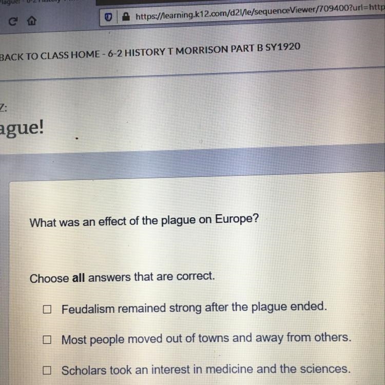 What was an effect of the plague on Europe? Choose all answers that are correct.-example-1