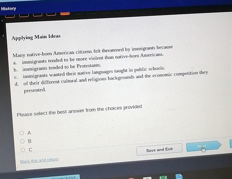 Many native-born American citizens felt threatened by immigrants because a. immigrants-example-1