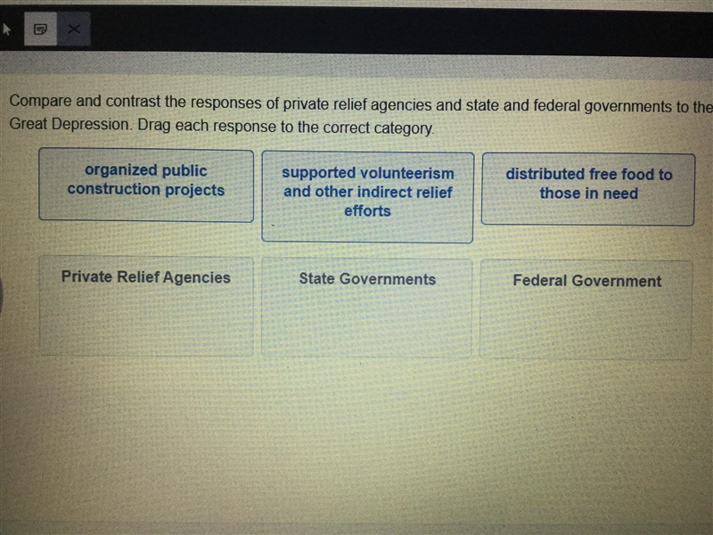 Compare and contrast the responses of private relief agencies and state and federal-example-1