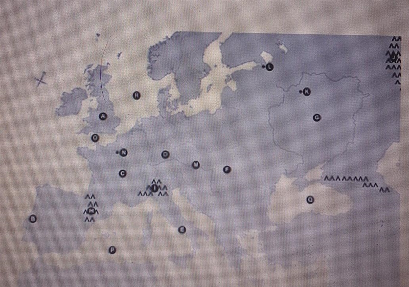 Use the map to choose the correct answer to the question. Which letter identifies-example-1