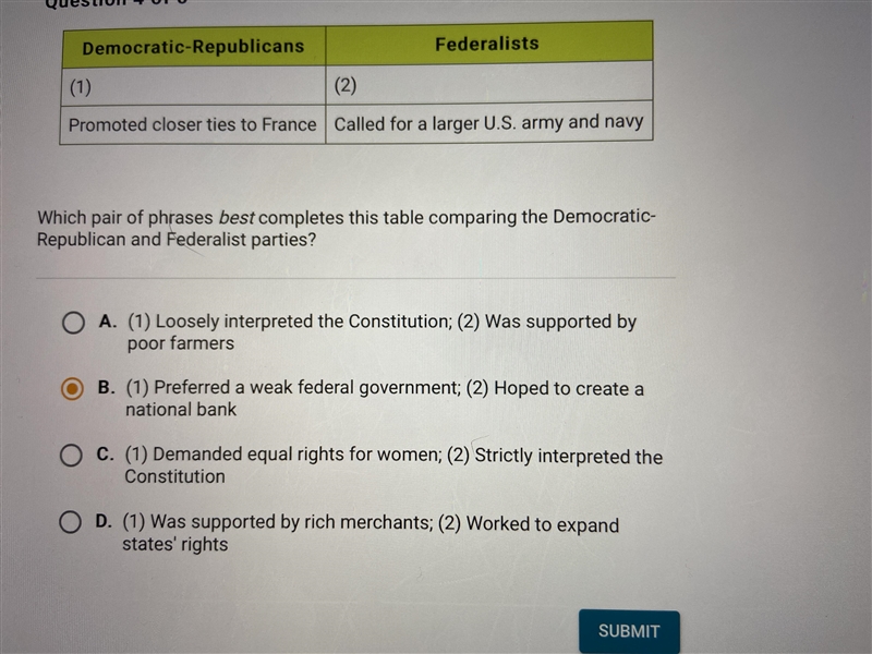 Which pair of phrases best completes the stable comparing the Democratic Republican-example-1