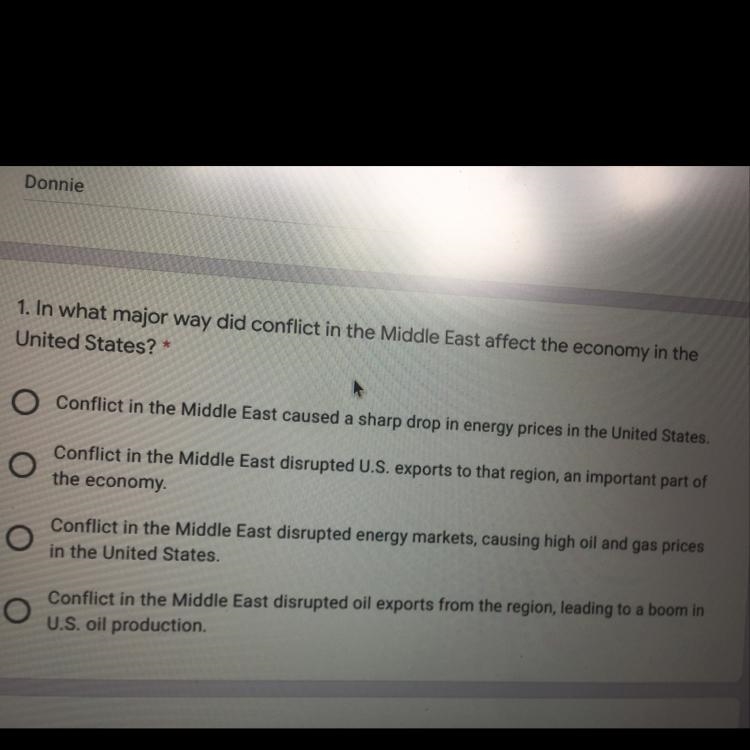 In what major way did conflict in the Middle East affect the economy in the United-example-1