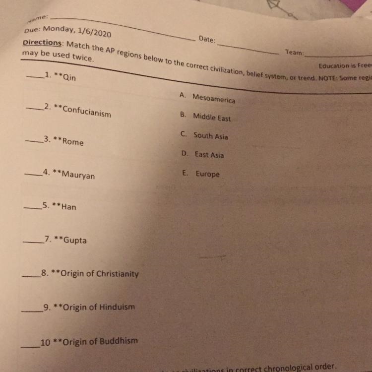 Plz help me match these regions to the civilization/religion-example-1