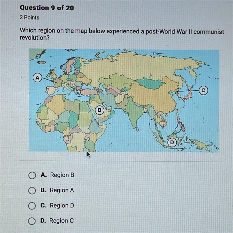 Which region on the map below experienced a post-World War ll communist revolution-example-1