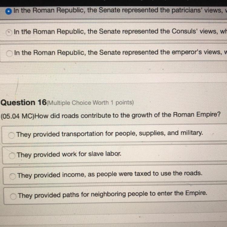 How did roads contribute to the growth of the Roman Empire? ASAP-example-1