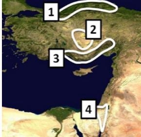 On the map above, what landform is located at Number 2? A. Cyprus B. The Anatolian-example-1