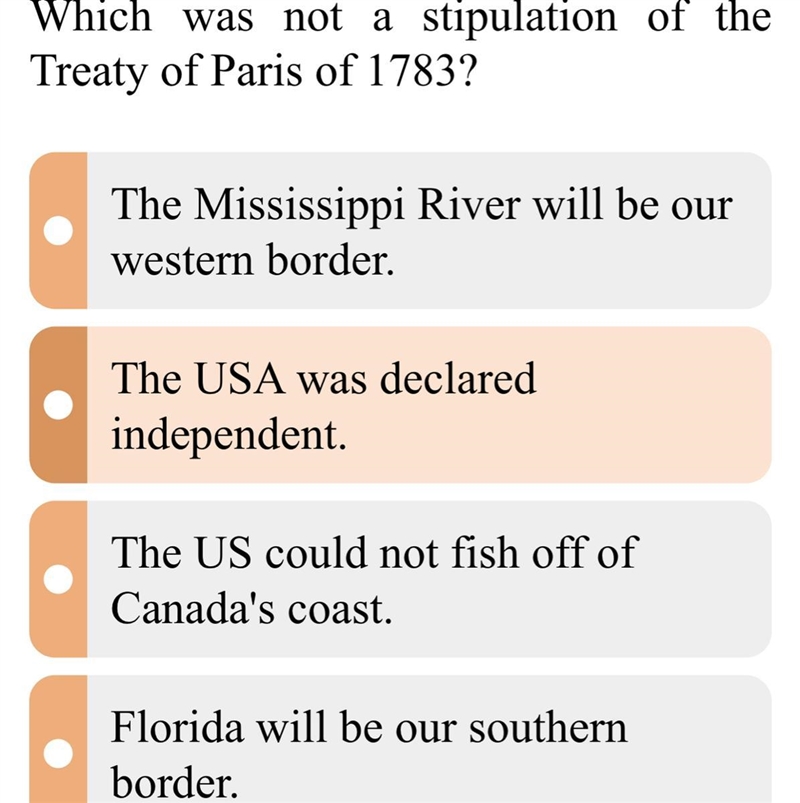 Which was not a stipulation of the Treaty of Paris of 1783?-example-1