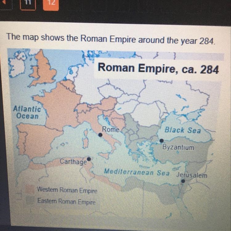 The map shows the Roman Empire around the year 284. Which Roman leader was responsible-example-1