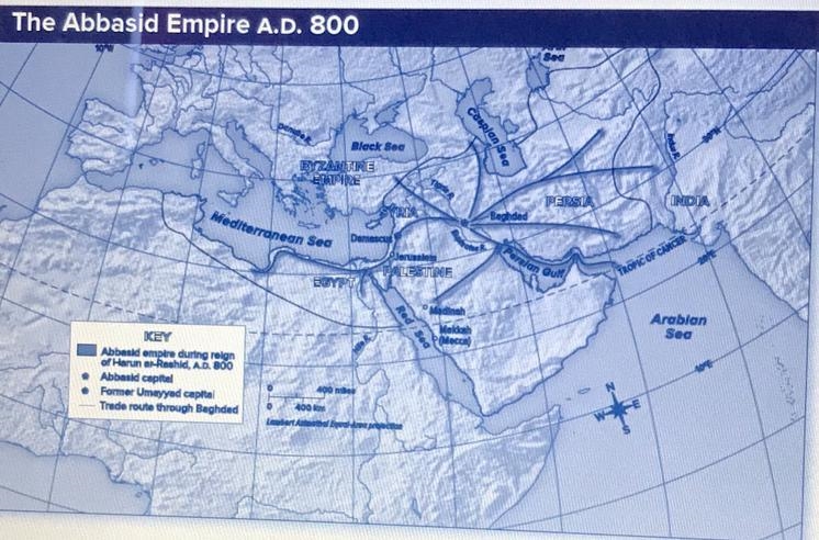 What conclusion can you draw based on the map A. The Abbasid empire had five different-example-1