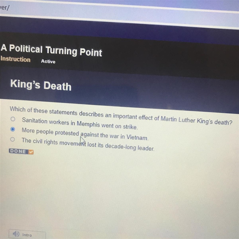 Which of these statements describes an important effect of Martin Luther King’s death-example-1