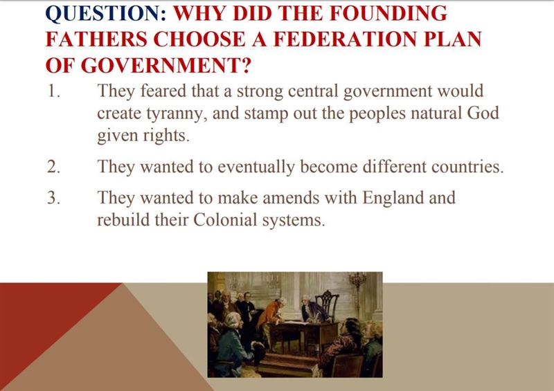 Why did the Founding Fathers choose a federation plan of government?-example-1