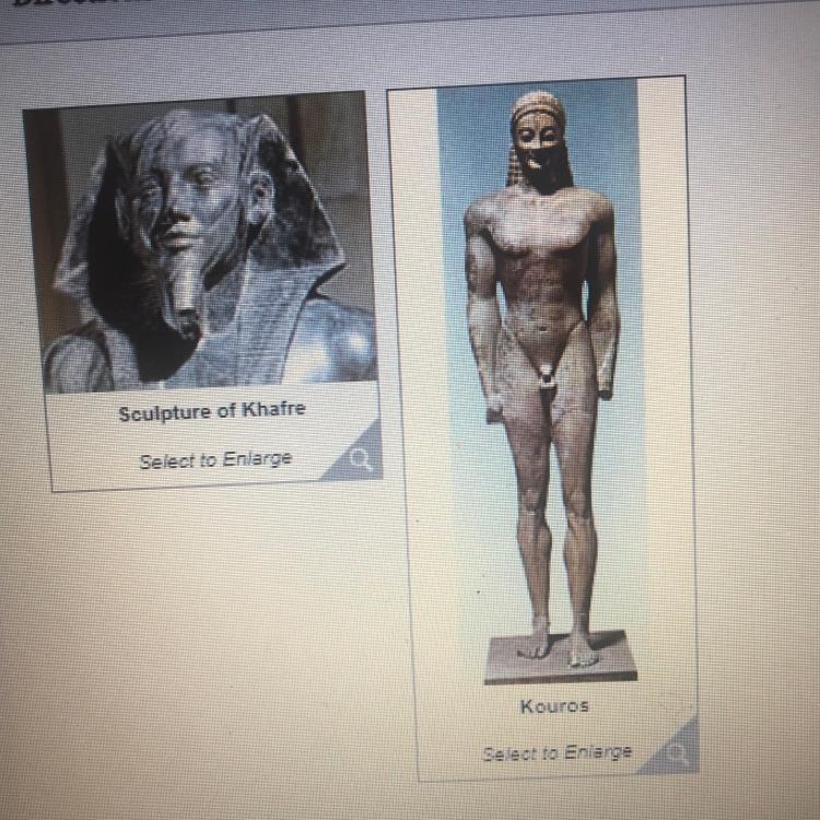 PLEASE HELP!!! Examine the two artworks provided to identify how Egyptian stylistic-example-1