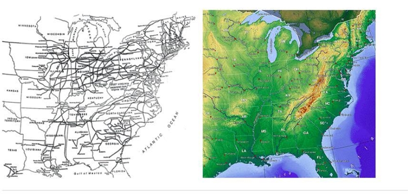 EASY HELP ! The map on the right is a topographic map of the continental U.S. showing-example-1